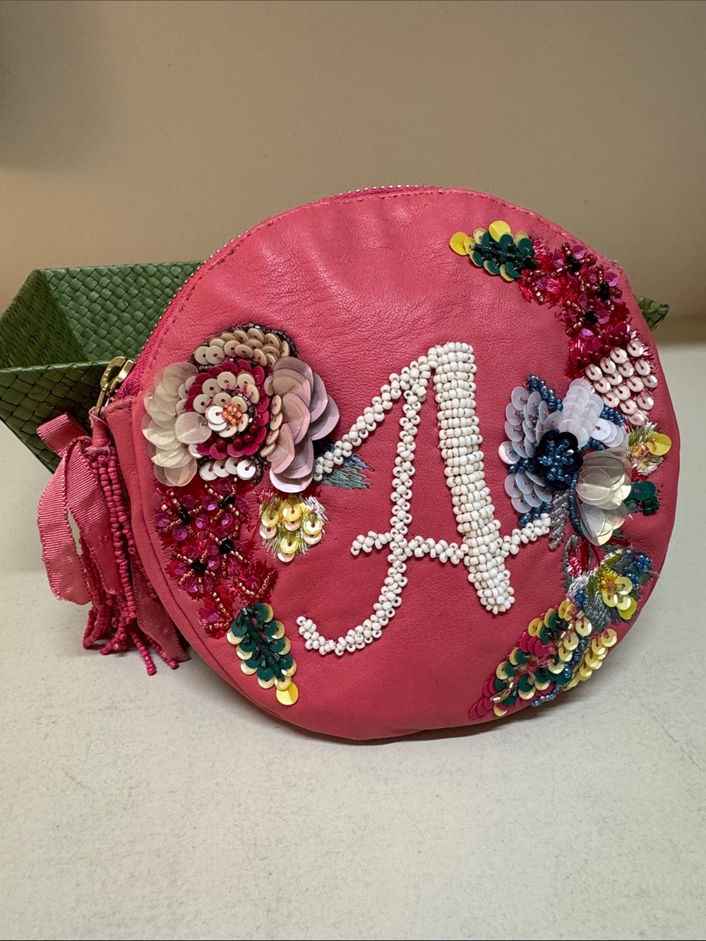 Anthropologie beaded leather pouch